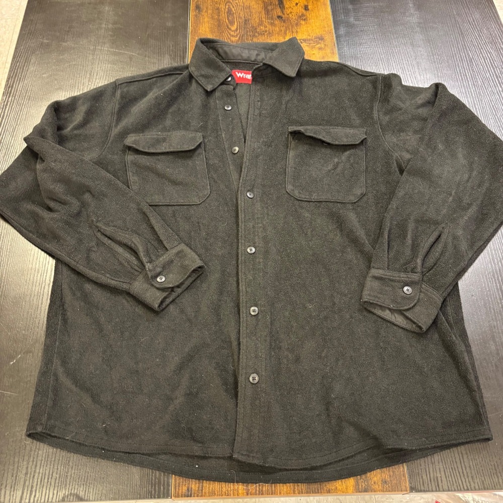 Wrangler Mens Black Fleece Button Down‎ Shirt Jacket Two Pocket Large L RN130273